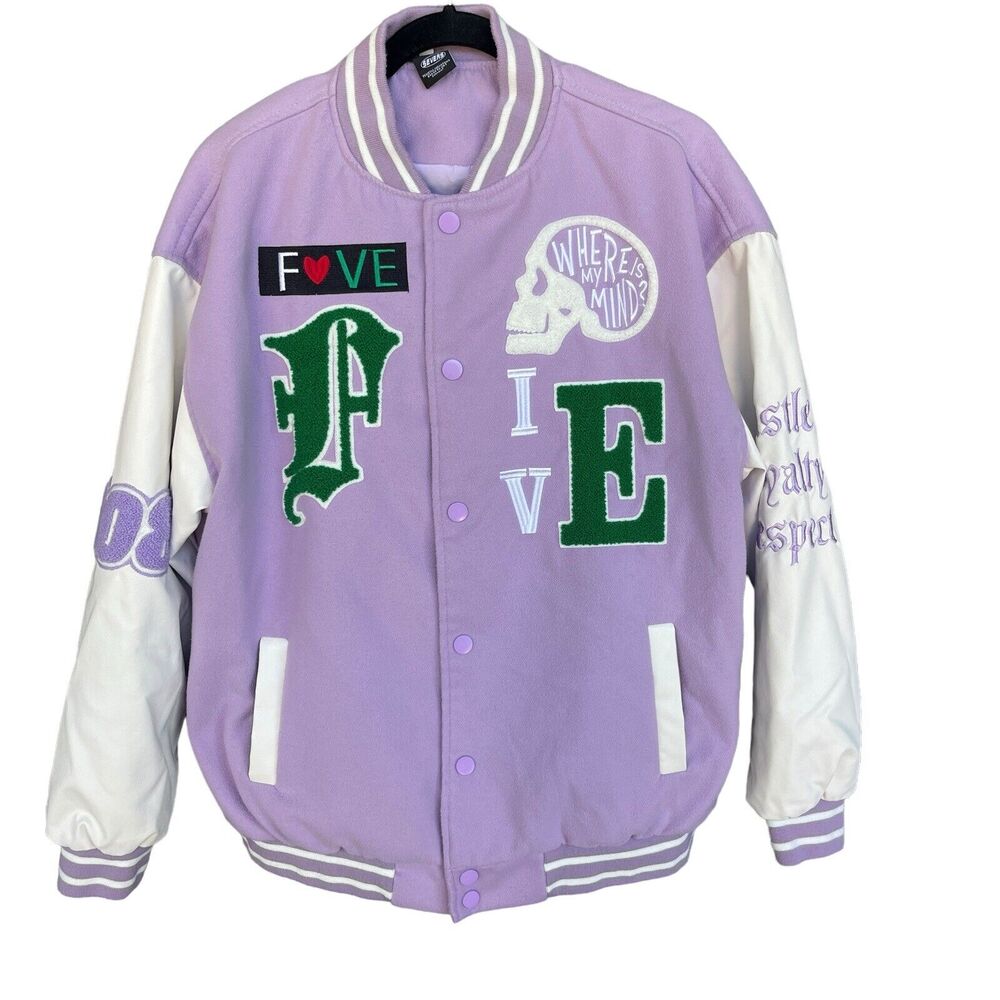 Severs‎ Five Varsity Letterman Jacket Womens Large Snap Front Streetwear 808